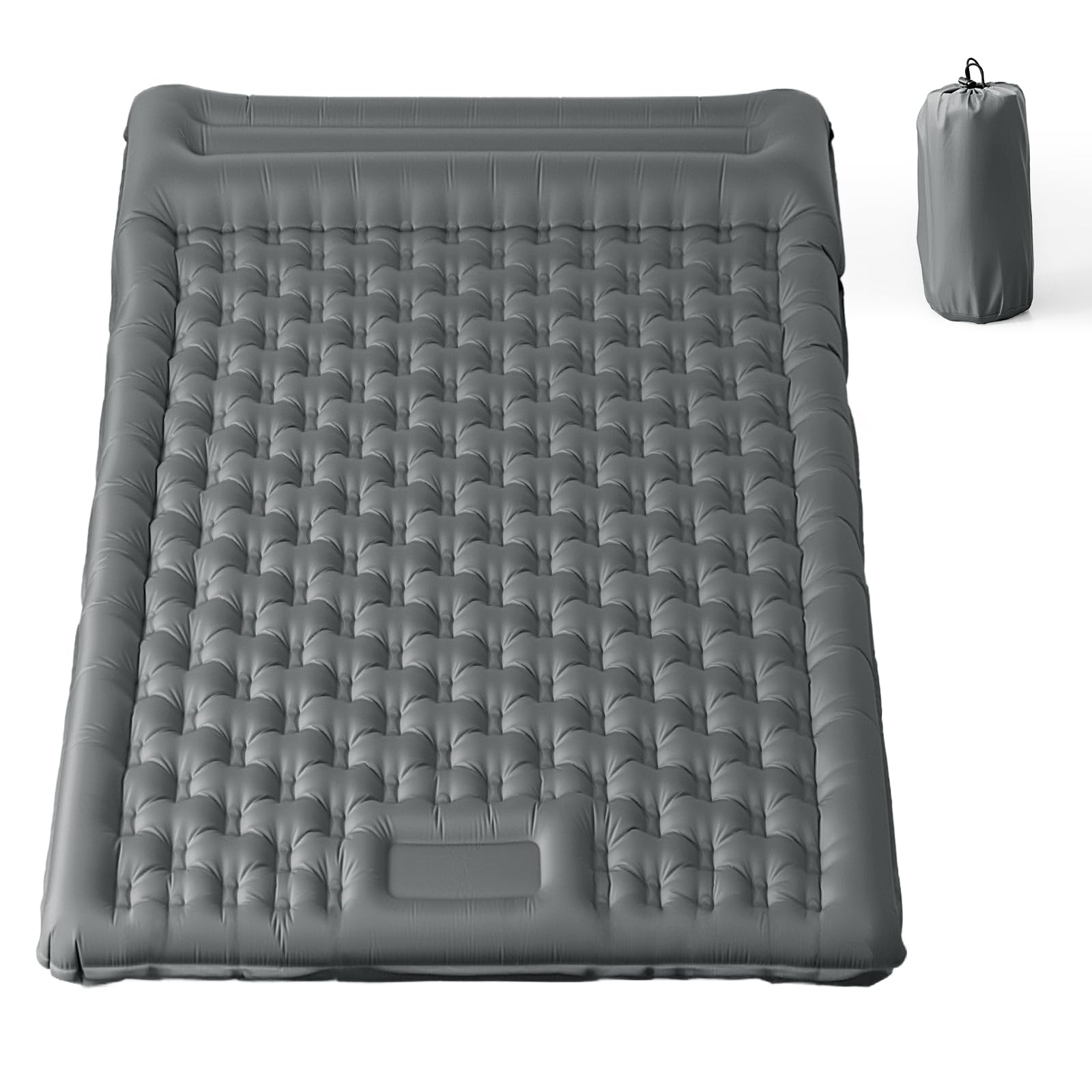 Colchoneta de Gran Tamaño, Colchón Hinchable de Camping con Almohada, Esterilla Autoinflable XXL, Gris 196 x 135 x 12 cm