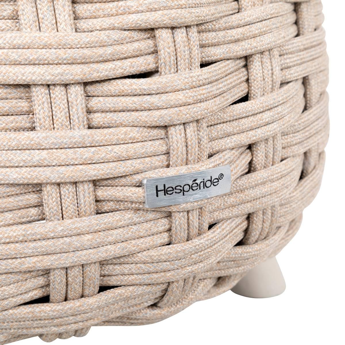 HESPERIDE - Pouf de Jardin Rond OBBAE – Assise Extérieure Confortable – Structure Aluminium et Tressage en Texaline Résistant – Couleur Beige Lin – Usage Terrasse, Balcon, Salon