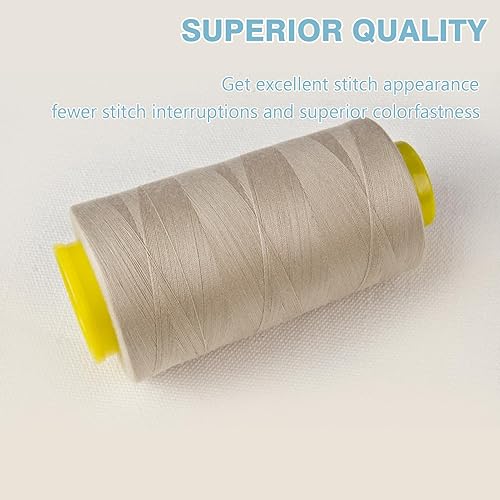 Miniatura 3 de Hilo de serger, hilo multiusos para coser, hilo beige, hilo de coser de poliéster, 4 conos de 3000 yardas cada carrete para hilo de máquina de coser