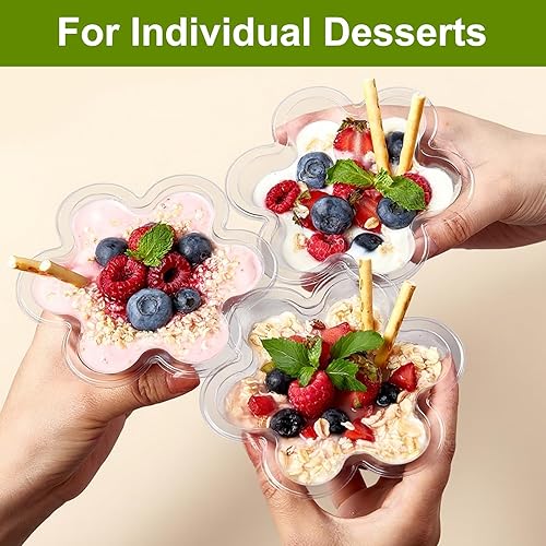 Miniatura 5 de Qeirudu Vasos de postre de 8 onzas con cucharas, paquete de 100 cuencos de helado en forma de flor de plástico para fiestas, para helado, parfait,