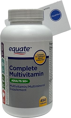 ThisNThat Paquete multivitamínico completo para adultos mayores de 50 años y un día incluye (1) tarjeta de punta de botella de tableta Equate 450