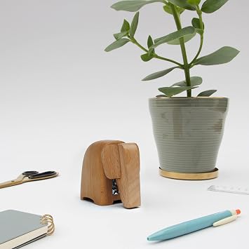 Suck UK Elephant Stapler | Gifts for Animal Lovers | Wooden Desk Accessories | Office Supplies for Unforgettable Decor | Small Elephant Decor