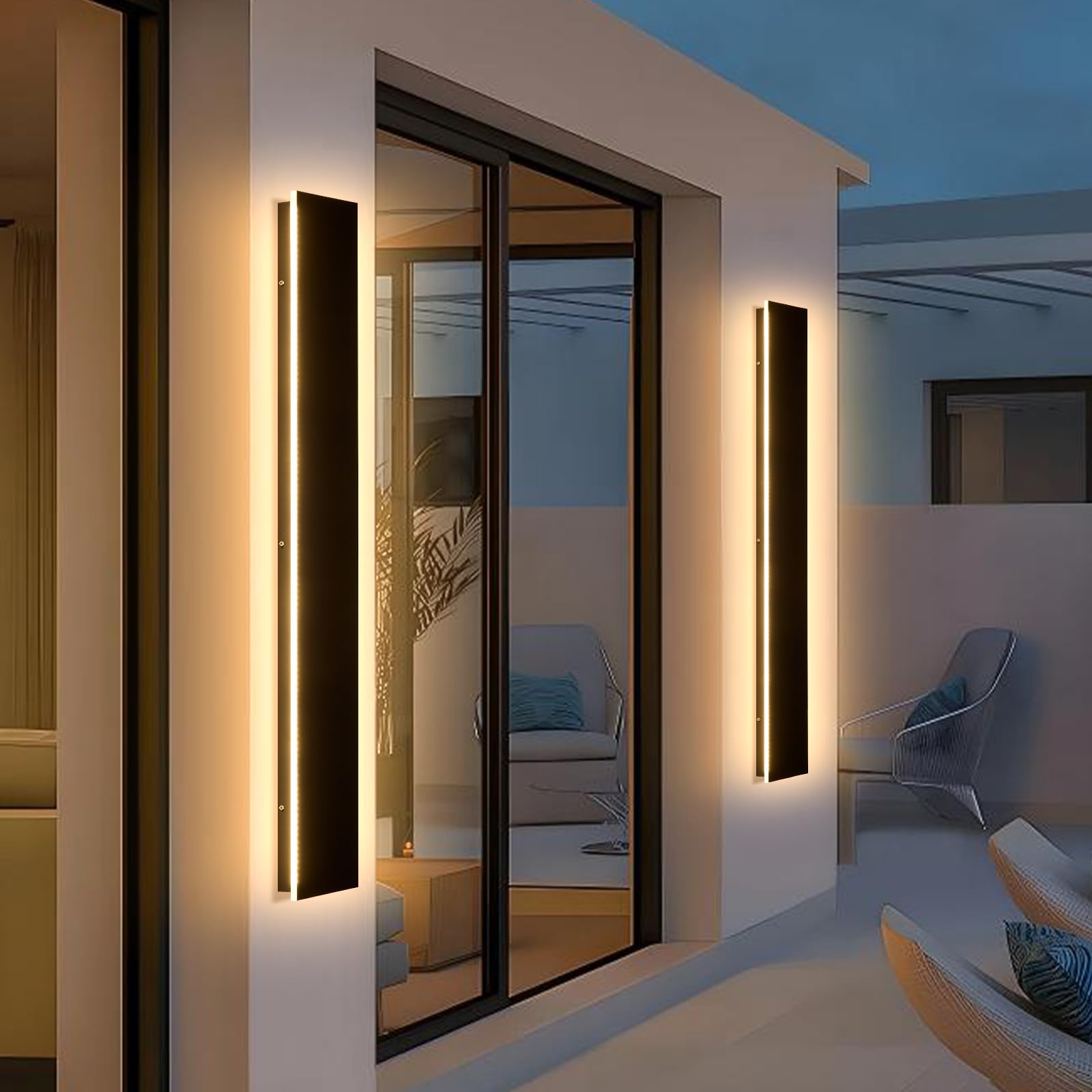 59in 2pcs Modern Outdoor Lights,Upgraded 4.72in Wide Exterior Light Fixtures Wall Mount,IP65 Waterproof 3000K Black Modern Porch Lights Wall Sconce,LED Long Linear Outside Lighting for Garage,Patio