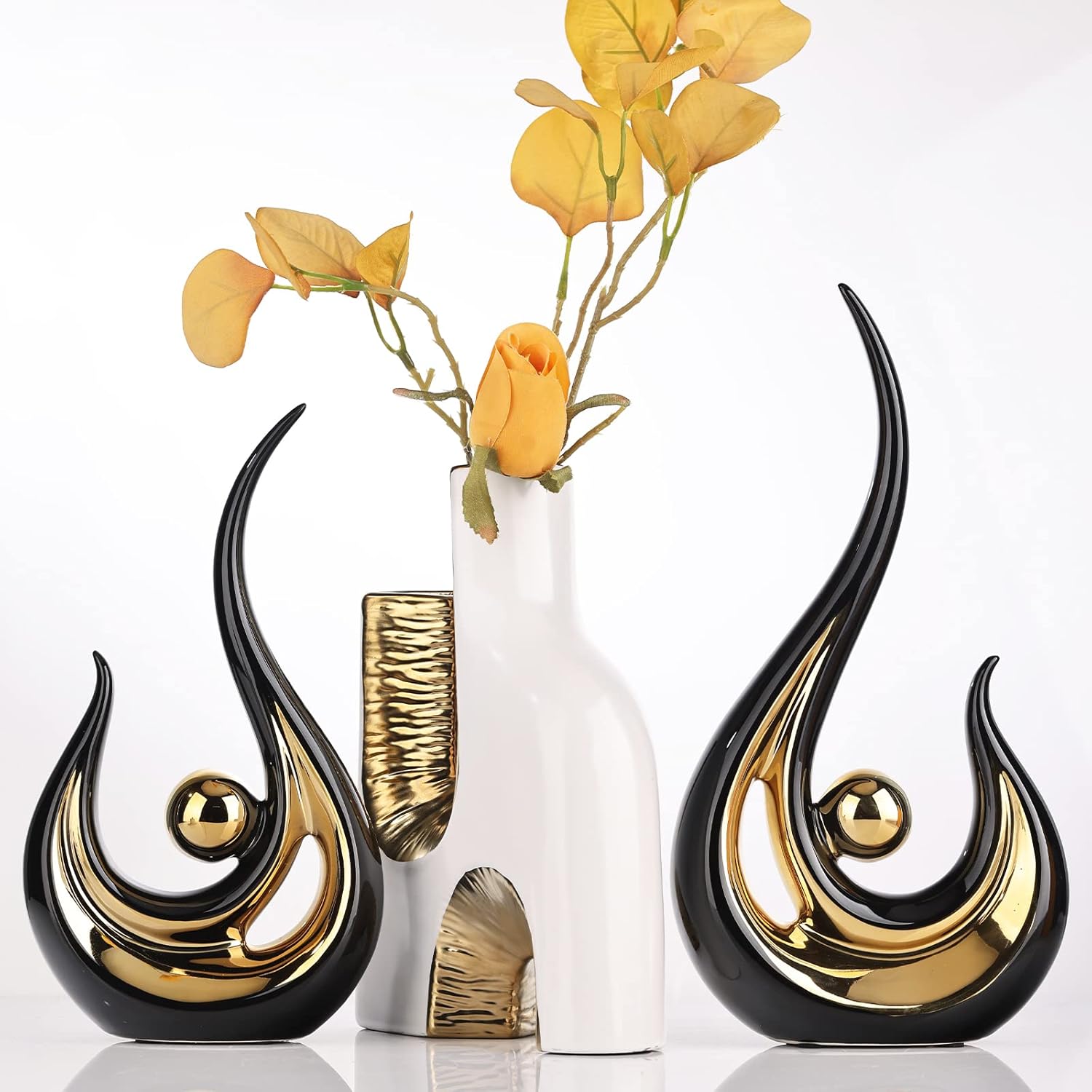XMGZQ 2pcs Black and Gold Modern Abstract Art Statue Table Decoration,Elegantes Ceramic Statue for Home Décor Accent,Mantel,Bookshelf,Centerpiece Table Decorations for Dining Room,adornos para sala - Image 3