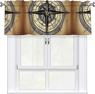 Law of The Compass sea Pattern Short Curtain with Valance Rod, 54x18in Light Filtering Window Treatment for Kitchen, Bathroom, Laundry Room, Studio