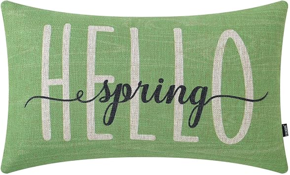 TRENDIN Spring Pillow Covers 12x20 inches Farmhouse Hello Easter Decor for Sofa Couch Lumbar Decorative Cushion Covers Pillowcase Easter Day Gift Green PL814TR