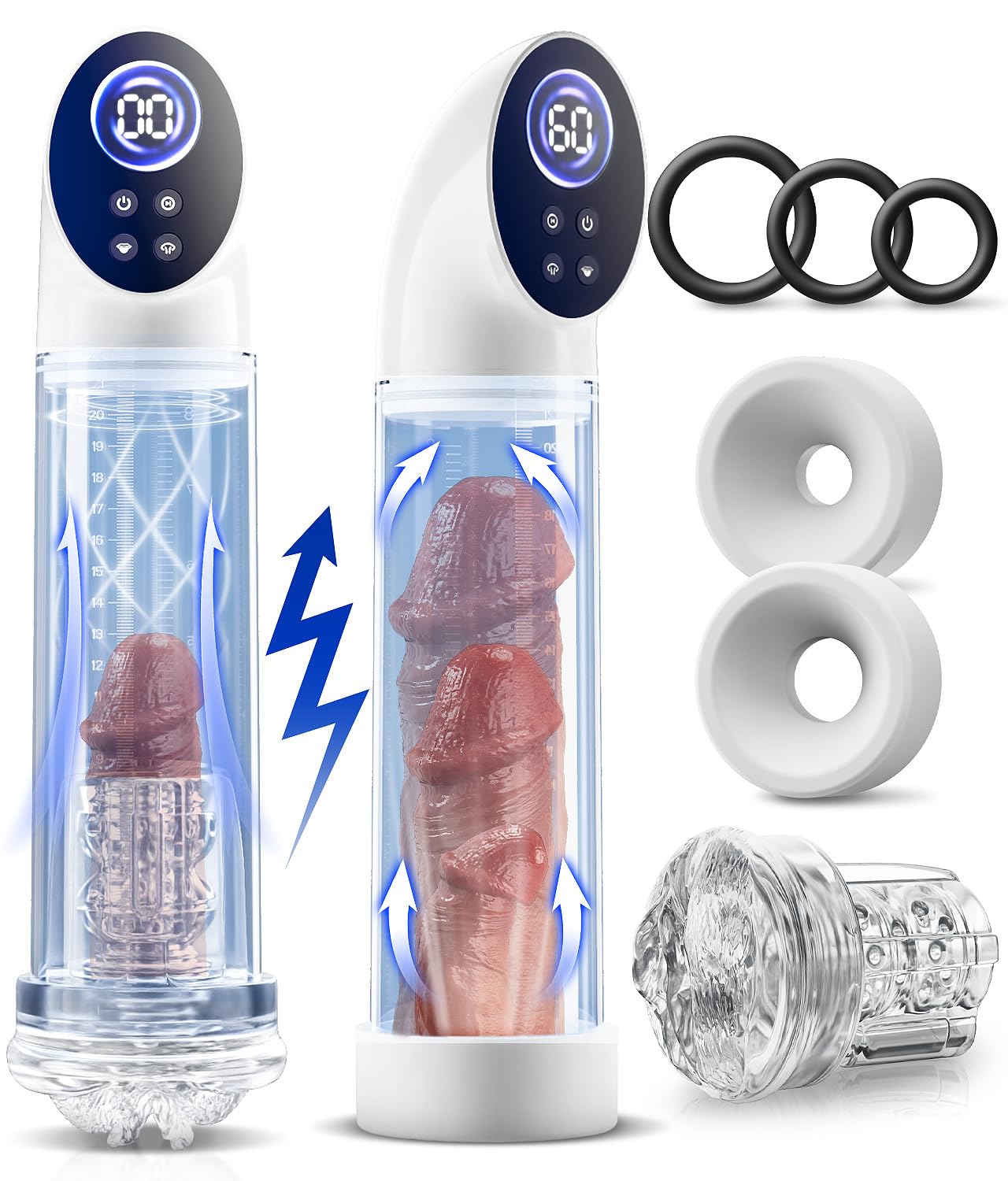Penispumpe für Penisvergrößerung mit 6 Saugstufen, LCD-Display elektrische Penis Pumpe Vakuumpumpe Sex Spielzeug für Männer zum masturbieren für Männer mit Taschenmuschi Masturbator Penisring