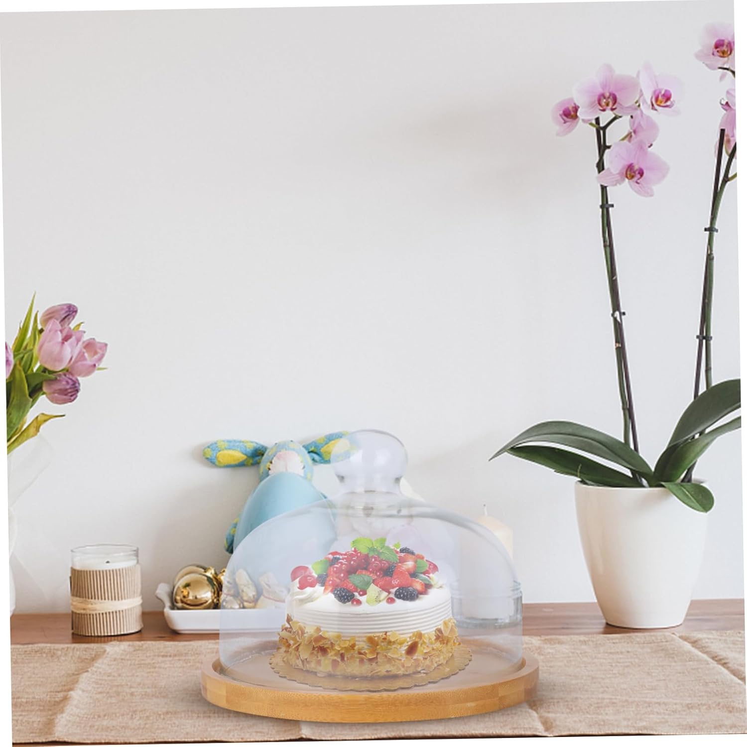 20cm Food-Grade Blown Glass Cake Cover Base Portable Carrier for Cakes and Cupcakes for Storing Desserts and Party Treats