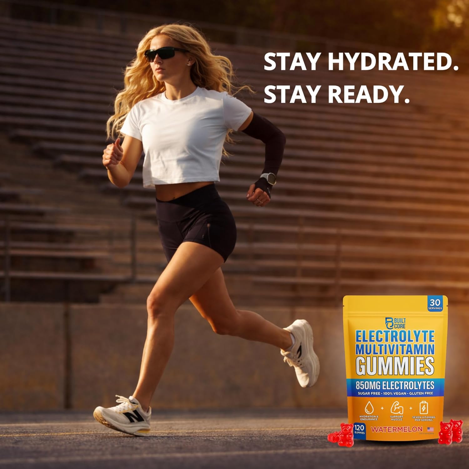 Electrolyte Gummies Sugar Free | Watermelon Recovery & Antioxidant Supplements for Energy, Instant Hydration & Post-Workout Performance | Energy Gummies Calcium & Vitamin C, Vegan, 120 Count