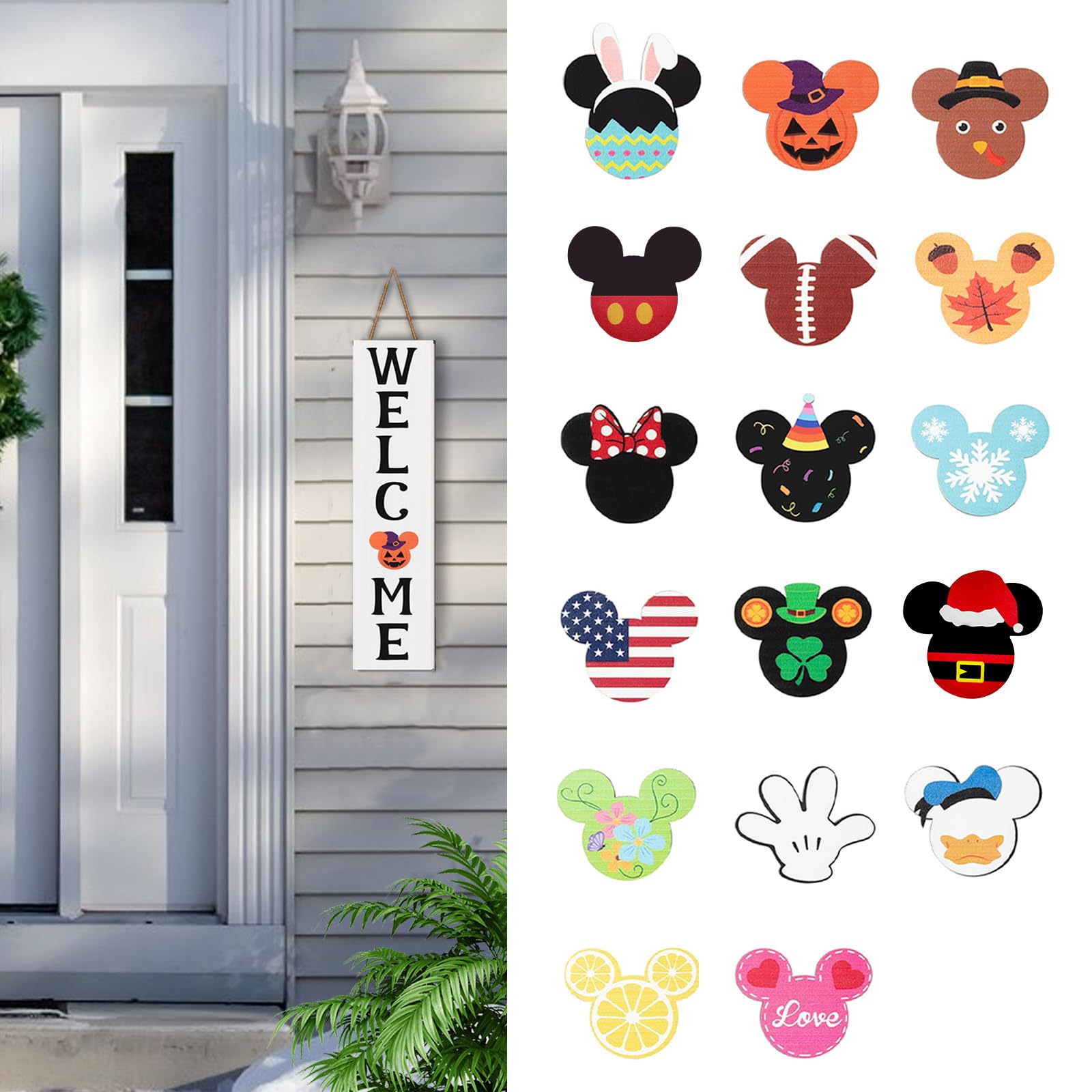 Fuemeily 8-Vertical Mouse Sign 15.7'' Cute Mouse Seasonal Interchangeable Home Sign For Front Porch,18Pcs Interchangeable Hanging Vertical Welcome Door Sign For Farmhouse/Wall/Porch Decor And Housewarming Gift