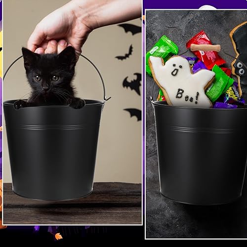 Miniatura 6 de Didaey 12 cubos grandes de metal galvanizado con asa, cubos redondos de acero inoxidable resistentes de 10 pulgadas para fiestas, bodas,