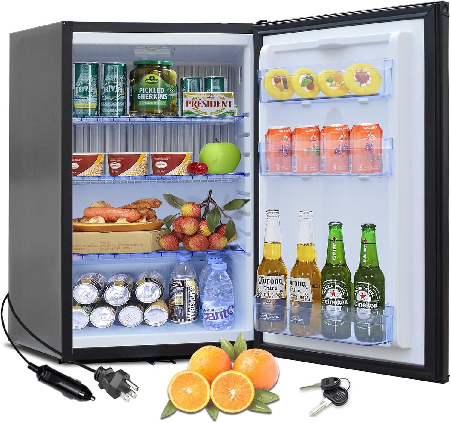 Smad Mini Fridge with Lock and Key 1.7 Cu Ft, 12V RV Refrigerator Semi Truck Refrigerator, 2 Ways 12V DC/110V AC Mini Fridge for Bedroom, RV, Semi Truck, Office, Black