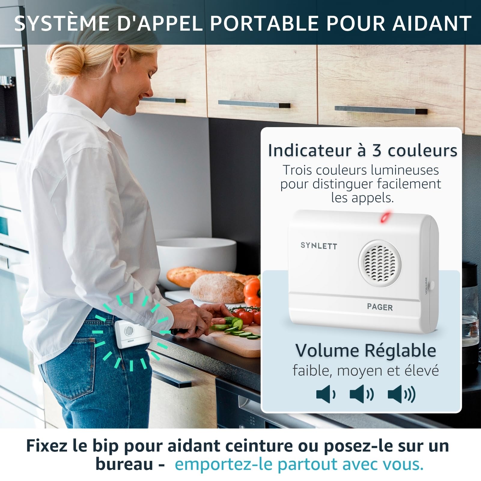 Alarme de lit avec Bip aidant et 2 détecteurs sans Fil