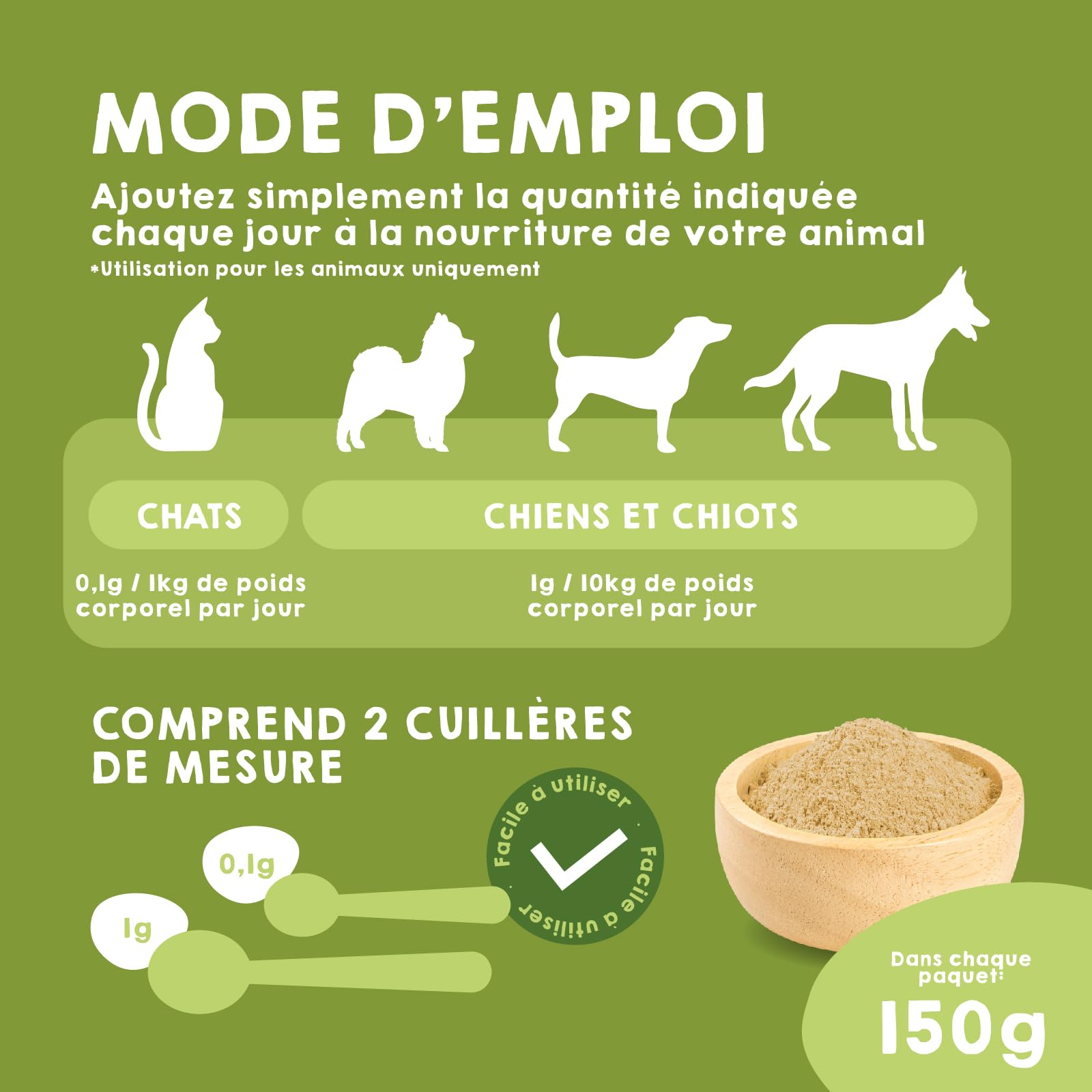 Probiotique Naturel pour Chien et Chat – Poudre 150g – Complément Alimentaire pour Digestion + Immunité et Santé Intestinale – Anti-Diarrhée – Soutien de la Flore Digestive – Format Économique