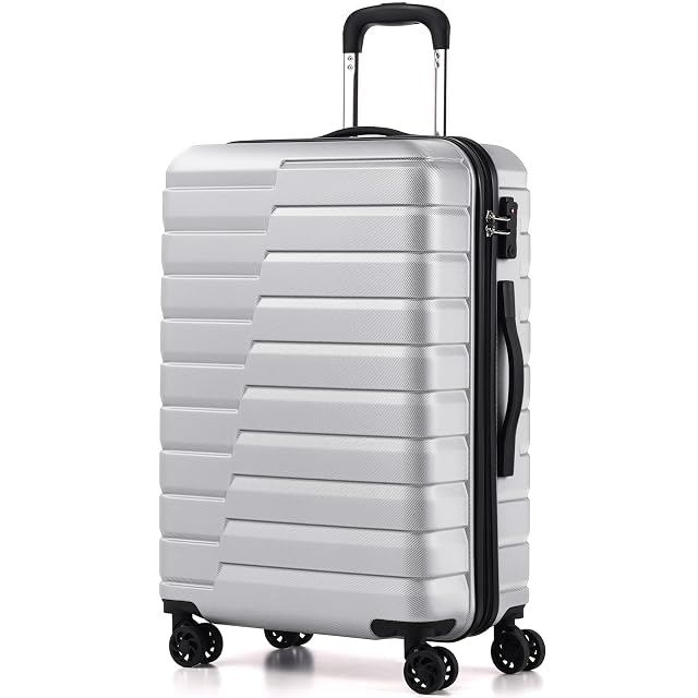 Coolife Coolife Lightweight Luggage with TSA Lock,Medium Checked Sliver