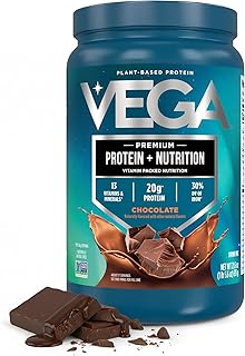 Vega Protein + Nutrition – 20g Plant Based Vegan Protein Powder, Chocolate for a Dairy-Free Protein Shake – Large Tub, 1.4lbs (17 Servings)