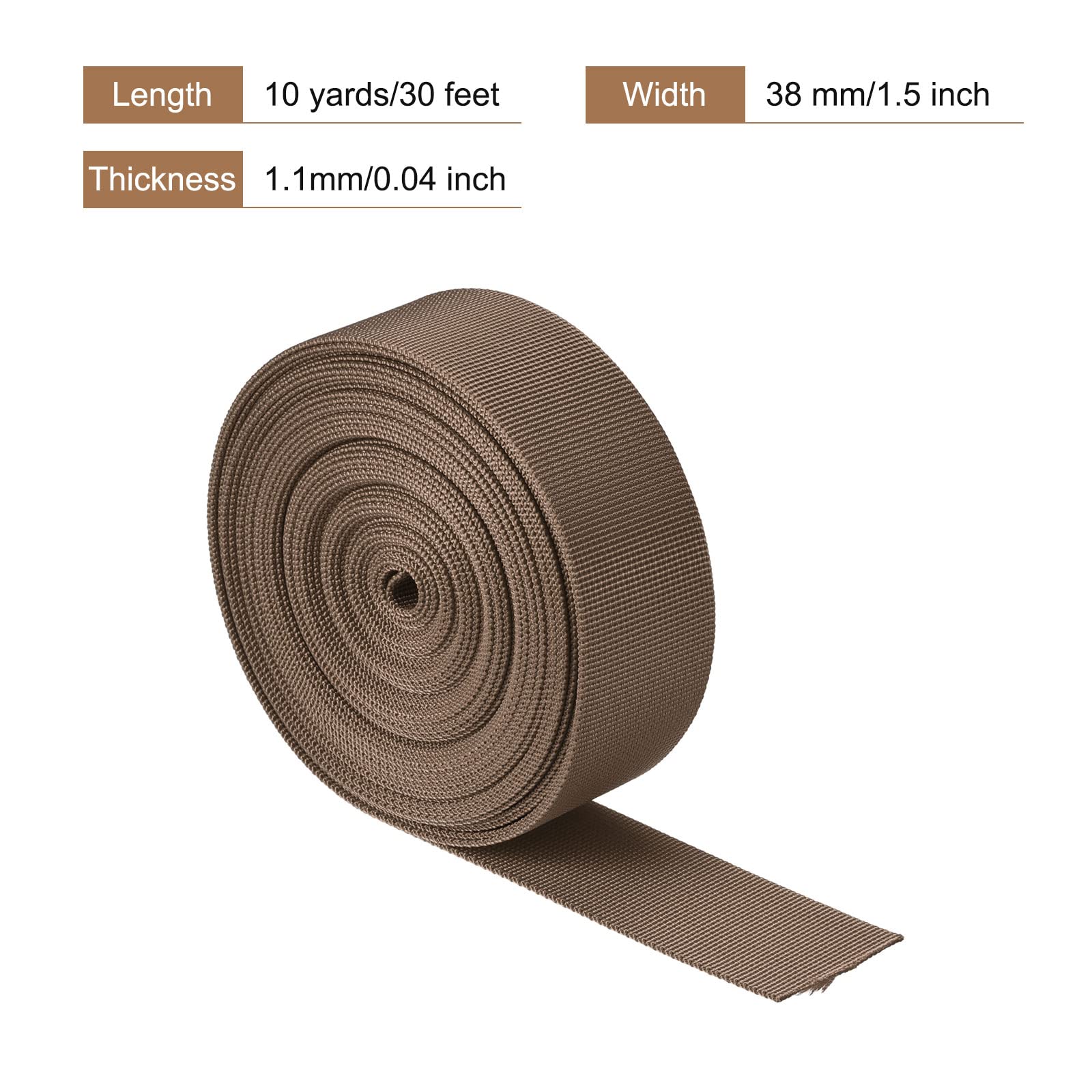 Sourcing Map Flat Nylon Webbing Strap 1.5 Inch 10 Yards Light Brown For