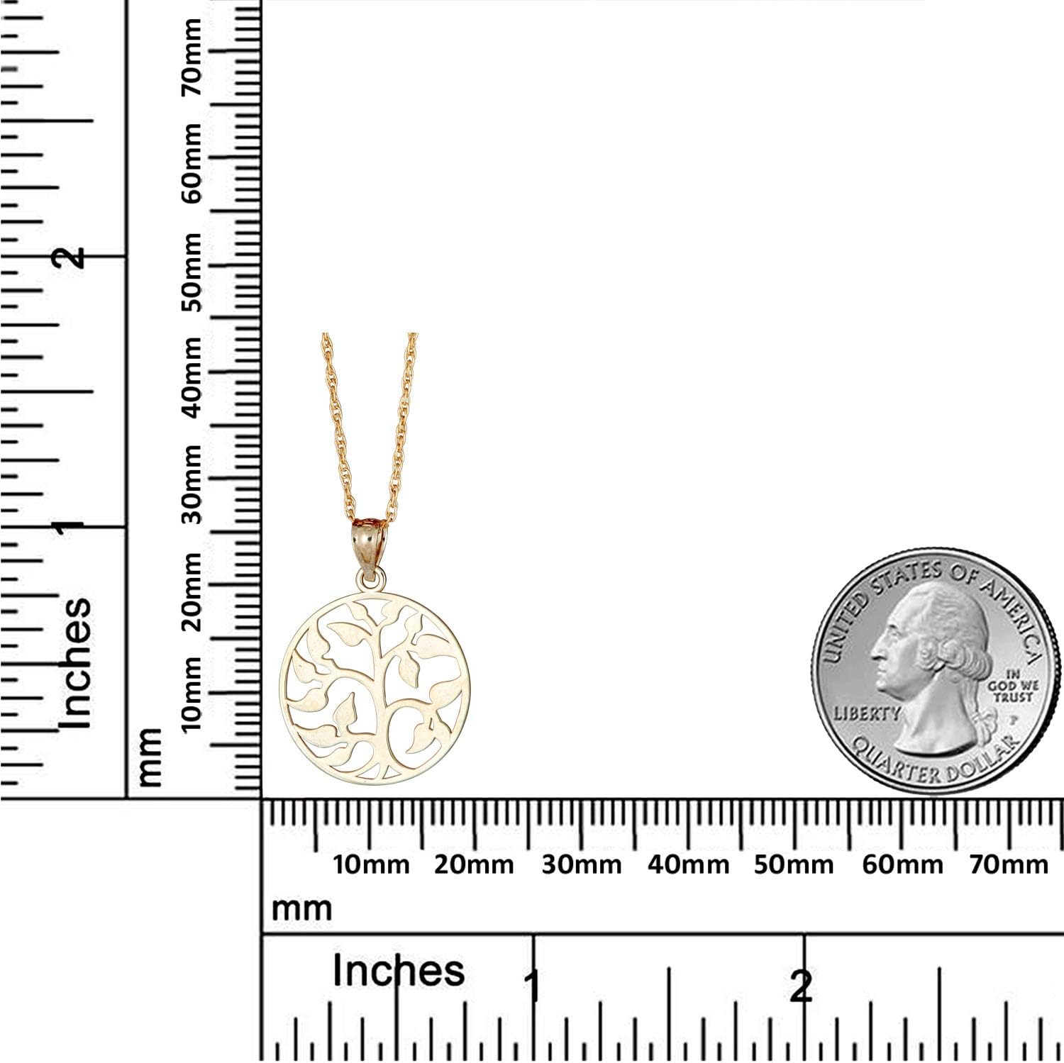 AVORA 10K Yellow Gold Tree of Life Circle Pendant Necklace with 18" Chain