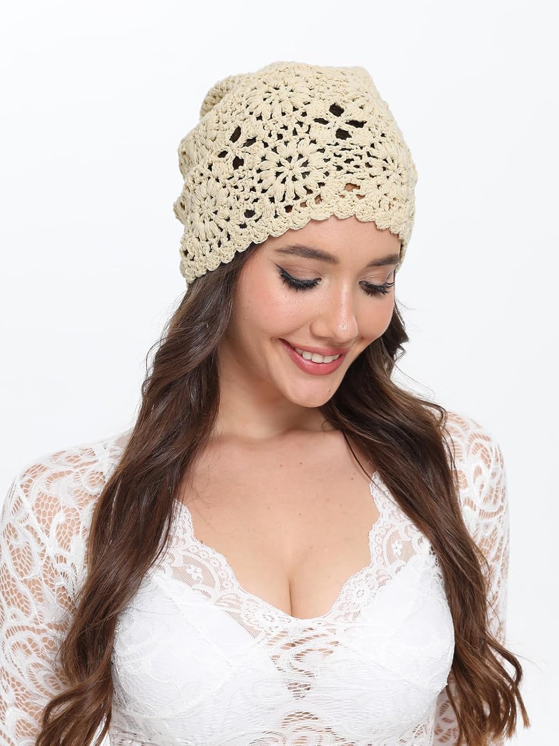 Women’s Cotton Crochet Hat Boho Slouchy Beanie Handmade Knit Floral Skull Caps for Summer - Image 4
