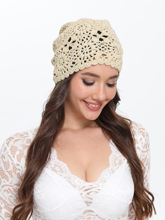 Gorro de crochet de algodón para mujer, estilo boho miniatura 4