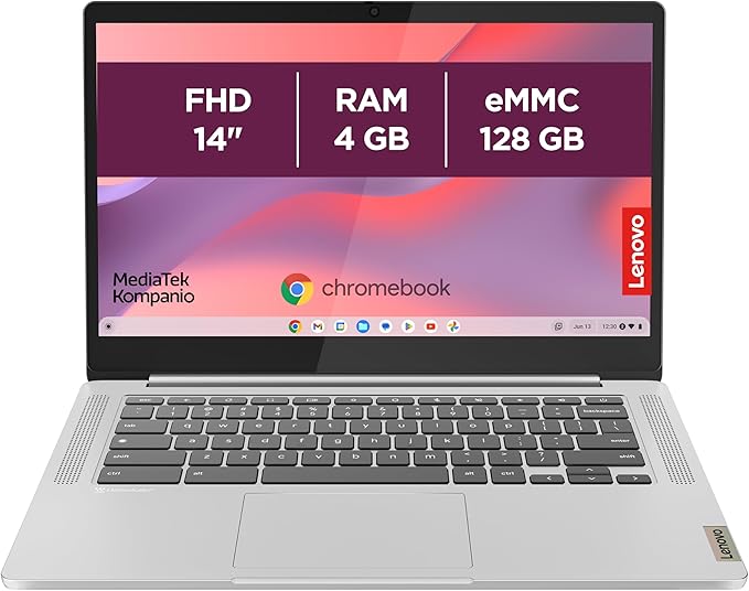 Lenovo IdeaPad Slim 3 Chromebook 14M868 - Ordinateur Portable 14'' FHD (MediaTek Kompanio 520, RAM 4Go, SSD 128Go, Arm Mali-G52 2EE MC2 GPU, Chrome OS) Clavier AZERTY Français - Gris