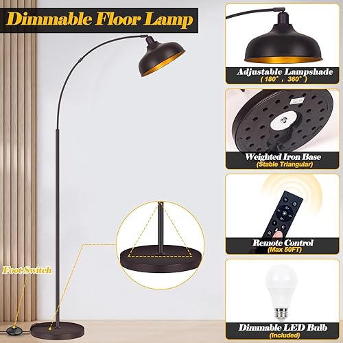 Miniatura 9 de Brilvibera Lámpara de pie negra, lámpara de pie industrial (bombilla incluida)