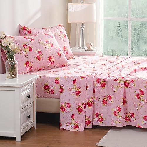 Miniatura 4 de Bedlifes - Juego de sábanas para cama de tamaño queen, diseño ultra suave con bolsillo profundo, 100% microfibra, estampado floral de rosas rojas (4