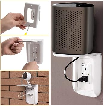 flexman Wall Outlet Shelf, Wall Mounted Holder with Cable Management, Home Wall Shelf Organizer for Toothbrushes, Electronic Devices, Smart Speakers