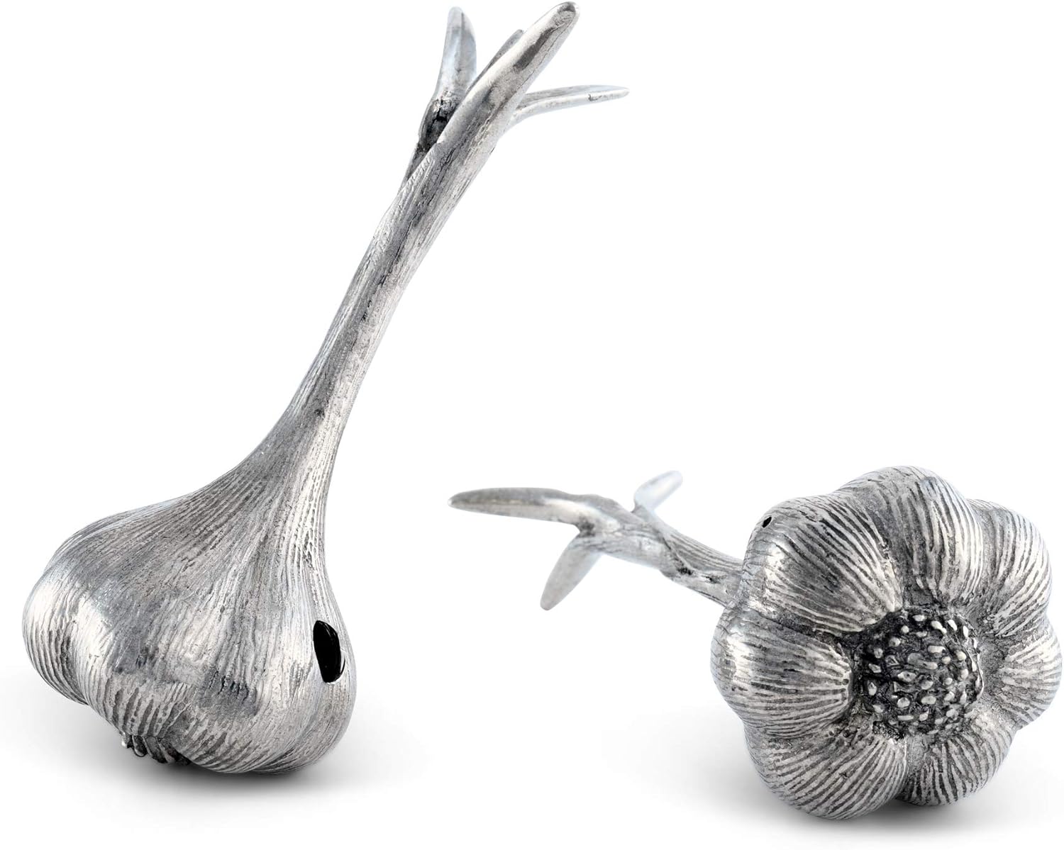 Vagabond House Pewter Garlic Salt and Pepper Metal S/P Shaker Set 5 Inch Long