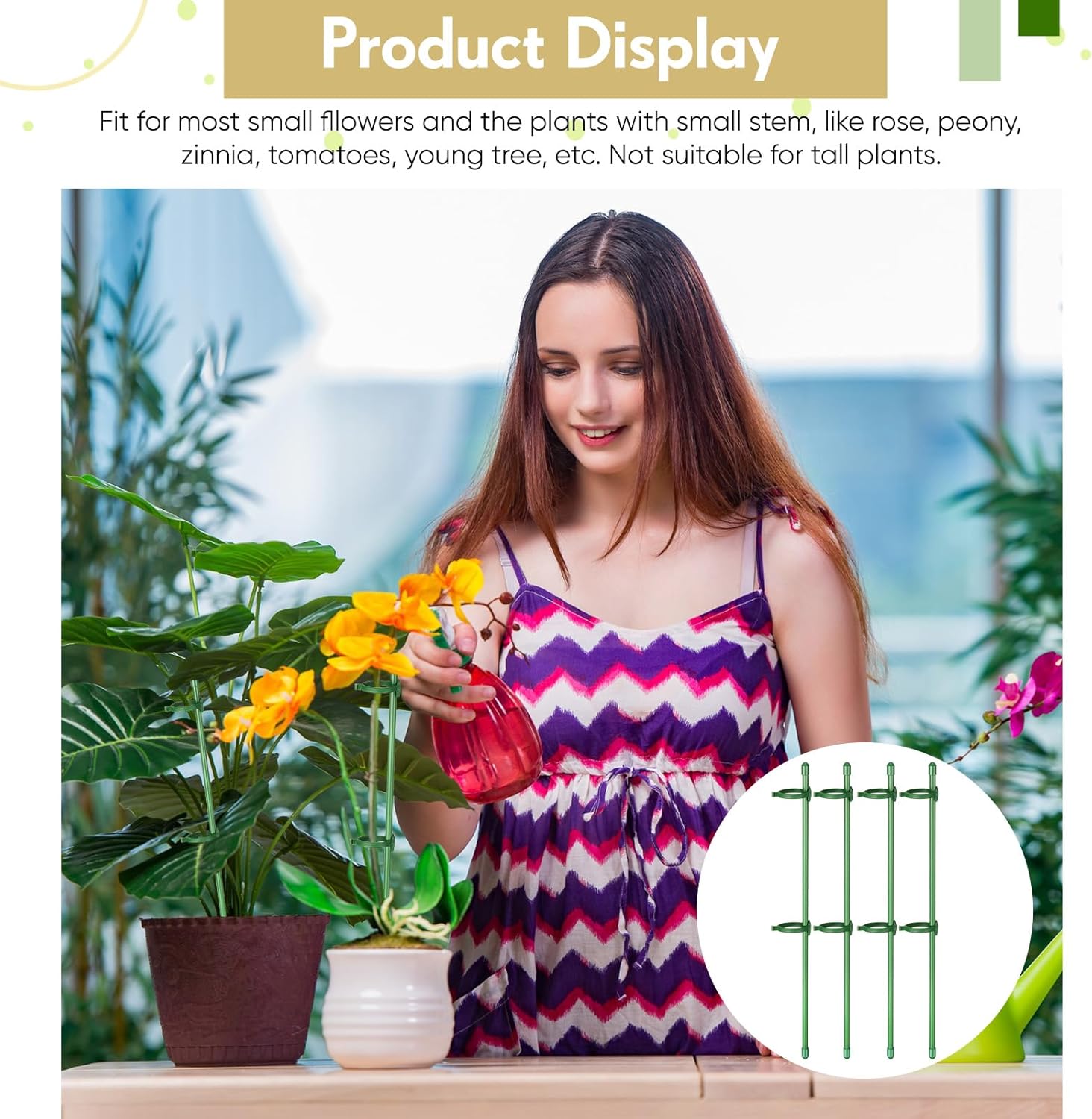 meekoo 120 Pcs Adjustable Garden Plant Support Stakes Single Stem Plant Cage Support Rings with Clips and Connect Pipe for Orchid Rose Tomato, 12 Inch (Green)