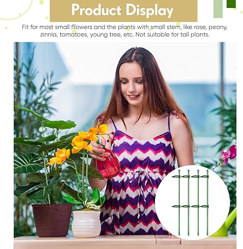 Miniatura 5 de meekoo 60 estacas ajustables para plantas de jardín, anillos de soporte de jaula de plantas de un solo tallo con clips y tubo de conexión para