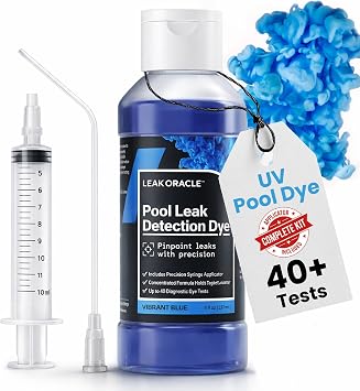 Pool Leak Detection Dye Kit by Leak Oracle Leak Detection Dye with Precision Applicator 8 oz UV Pool Dye Made in USA for Pool, Spa & Hot Tub Vibrant Blue