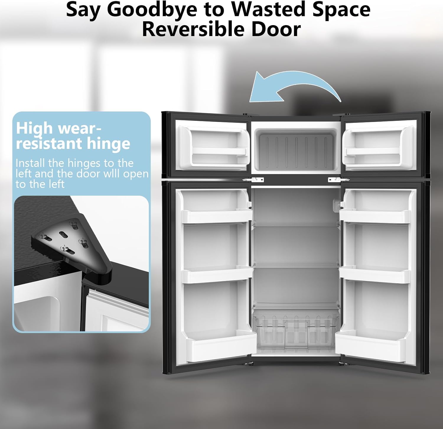 4.5 Cu.Ft Mini Fridge with Freezer, 2 Door Compact Refrigerator, Small Fridge with Adjustable Thermostat Energy Ultra Quiet, Mini Fridge Removable Glass Shelves for Bedroom Office Dorm-Gloss Black