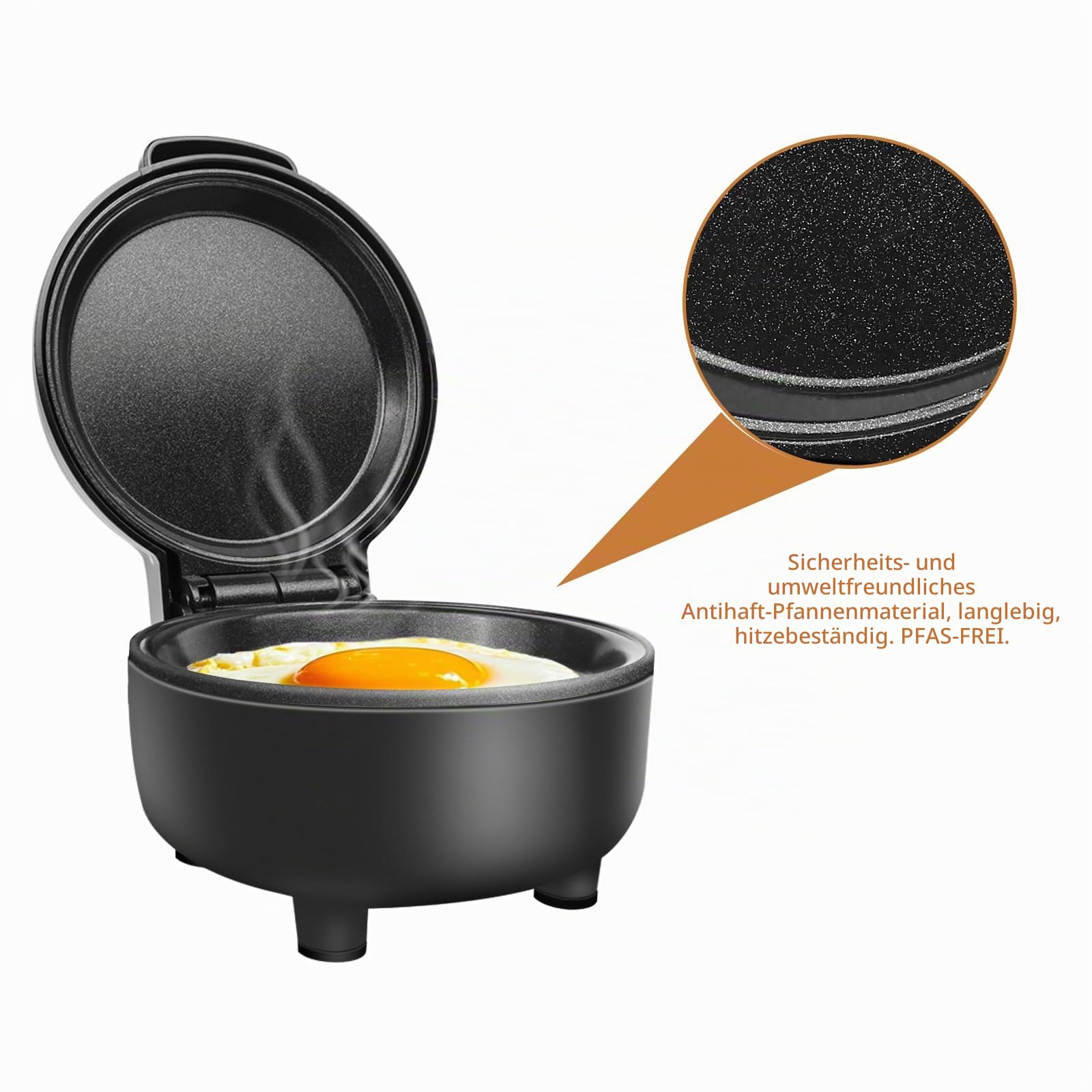 Hyvance Smart Fried Egg Cooker for 6 Fried Egg Features including Sunny Side Up, Over Easy, Fully Cooked etc. Automatic Power off and Sound Alert, Non Stick, Perfect Gadget for Breakfast (Black)