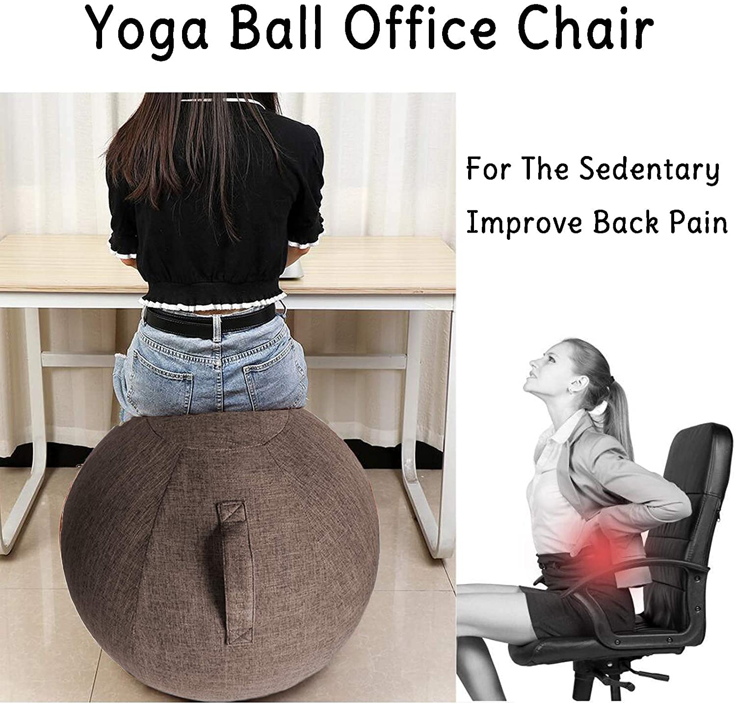 Palla Fitness 65cm Fitball Sedia Palla Ufficio Palla da Seduta Resistente Copertura per Gravidanza/Pilates /Sedia Yoga / Addominali (75CM,Castano)