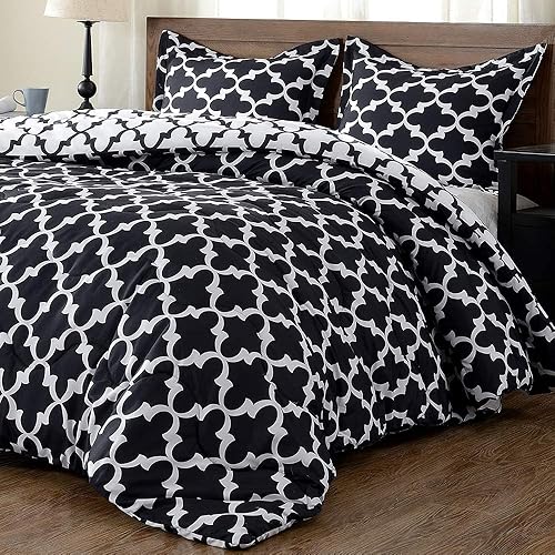 downluxe Printed Queen Comforter Set - Black Queen Comforter, Soft Bedding Sets for All Seasons -3 Pieces - 1 Comforter (88"x92") and 2 Pillow Shams(20"x26")