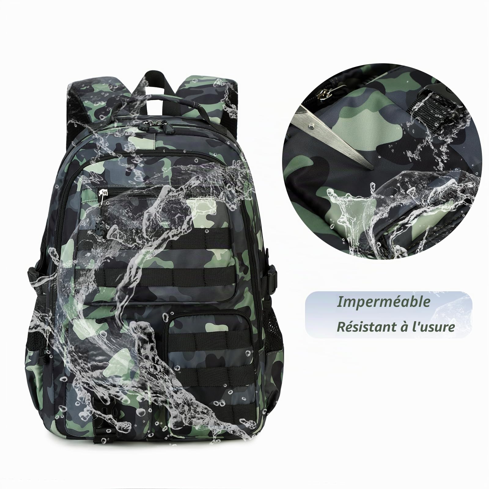 Lmwzh Sacs à dos pour garçons sacs à dos d'école sacs à dos pour jeunes grand sac à dos Camouflage étanche