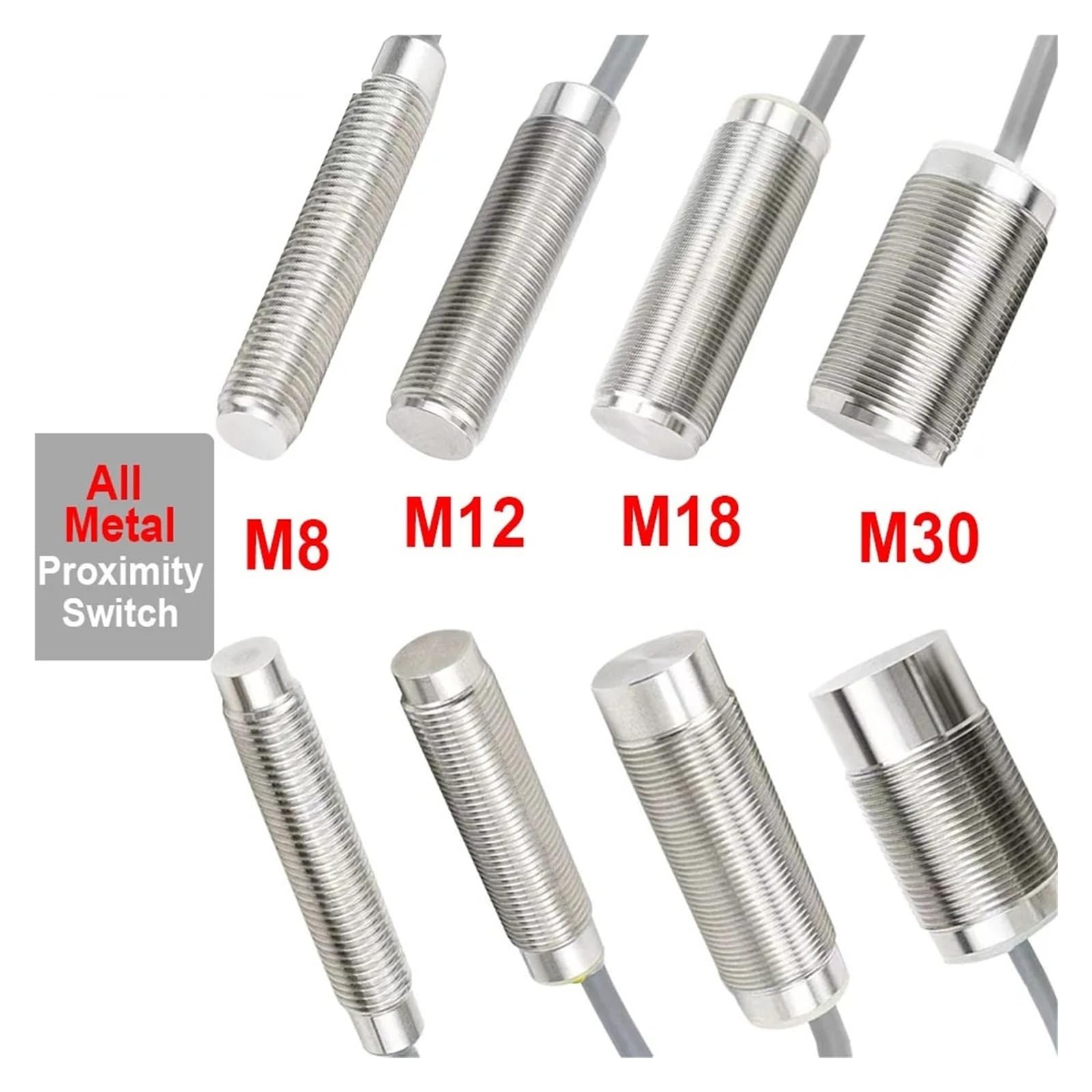 M8/M12/M18/M30 All Metal Encapsulated Proximity Switch Sensor Inductive Three Wire NPN Normally Open(M30 Non- Shielded,PNP NO)