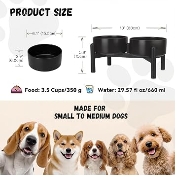 Raised Ceramic Dog Bowl Set with Stand, 3.5 Cups Elevated Dog Food Stand