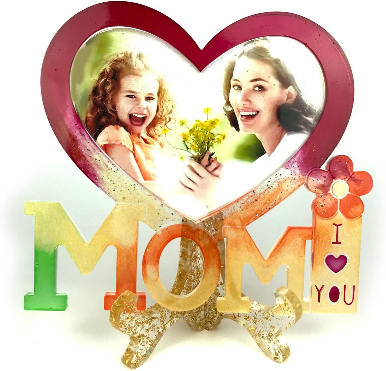 MOM Love Heart Photo Frame UV Epoxy Resin Mold Picture Frame Silicone Mould DIY Crafts Home Table Decoration Casting Tool