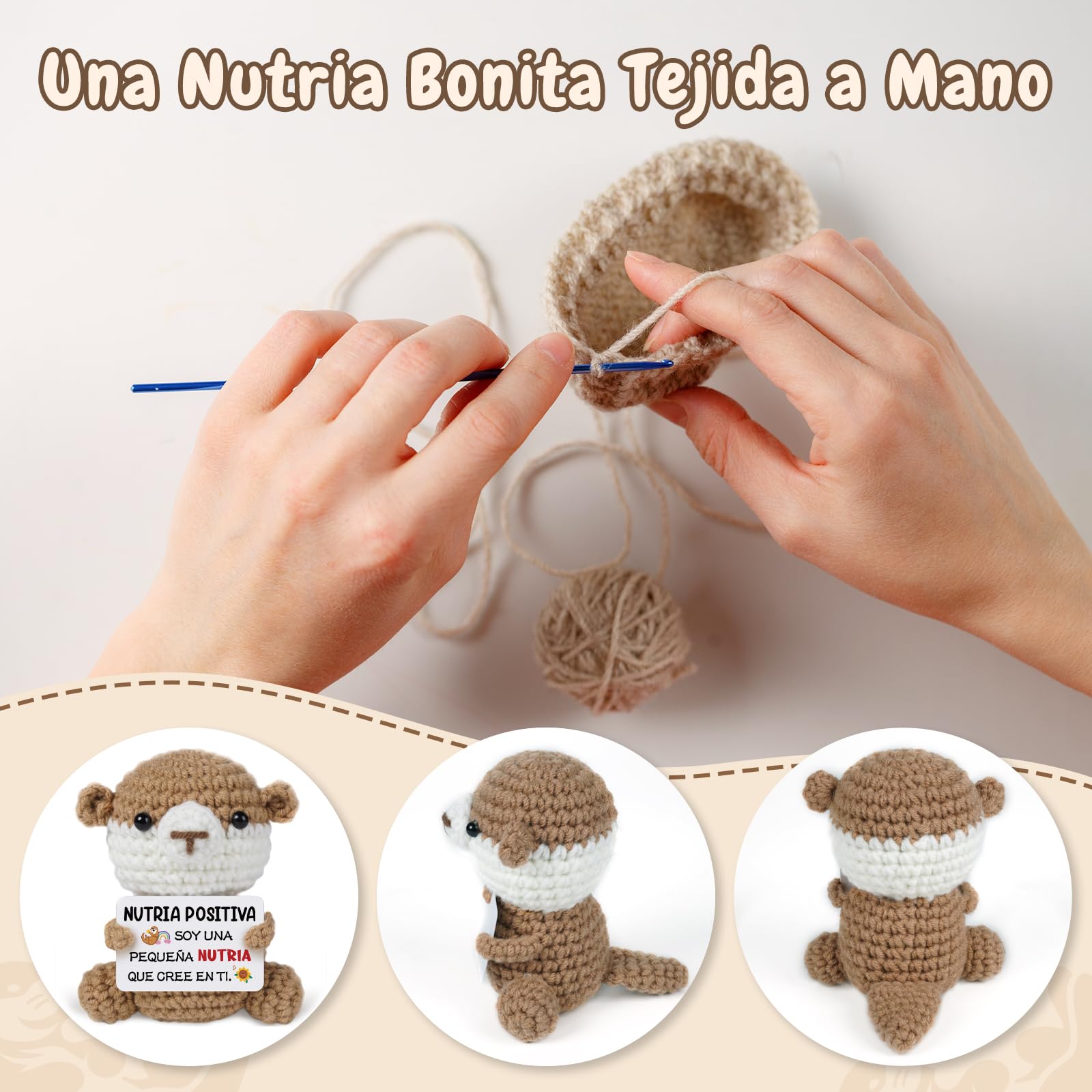 Vetbuosa Regalo Positivo para Mujer, Regalos Amigas Originales - Nutria de Ganchillo con Mensaje Positivo, Regalo Original Amiga, Ideal para Cumpleaños, Aniversario o Navidad - 4