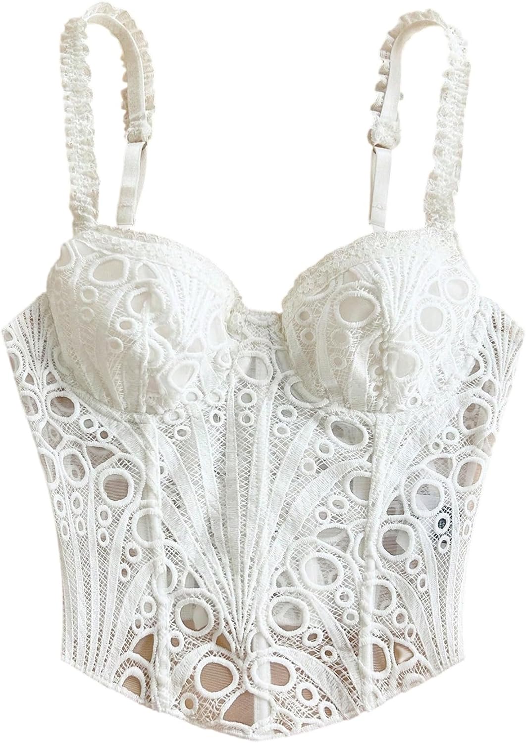 SHENHE Women's Bustier Corset Top Mesh Embroidered Spaghetti Strap Going Out Corset Party Top