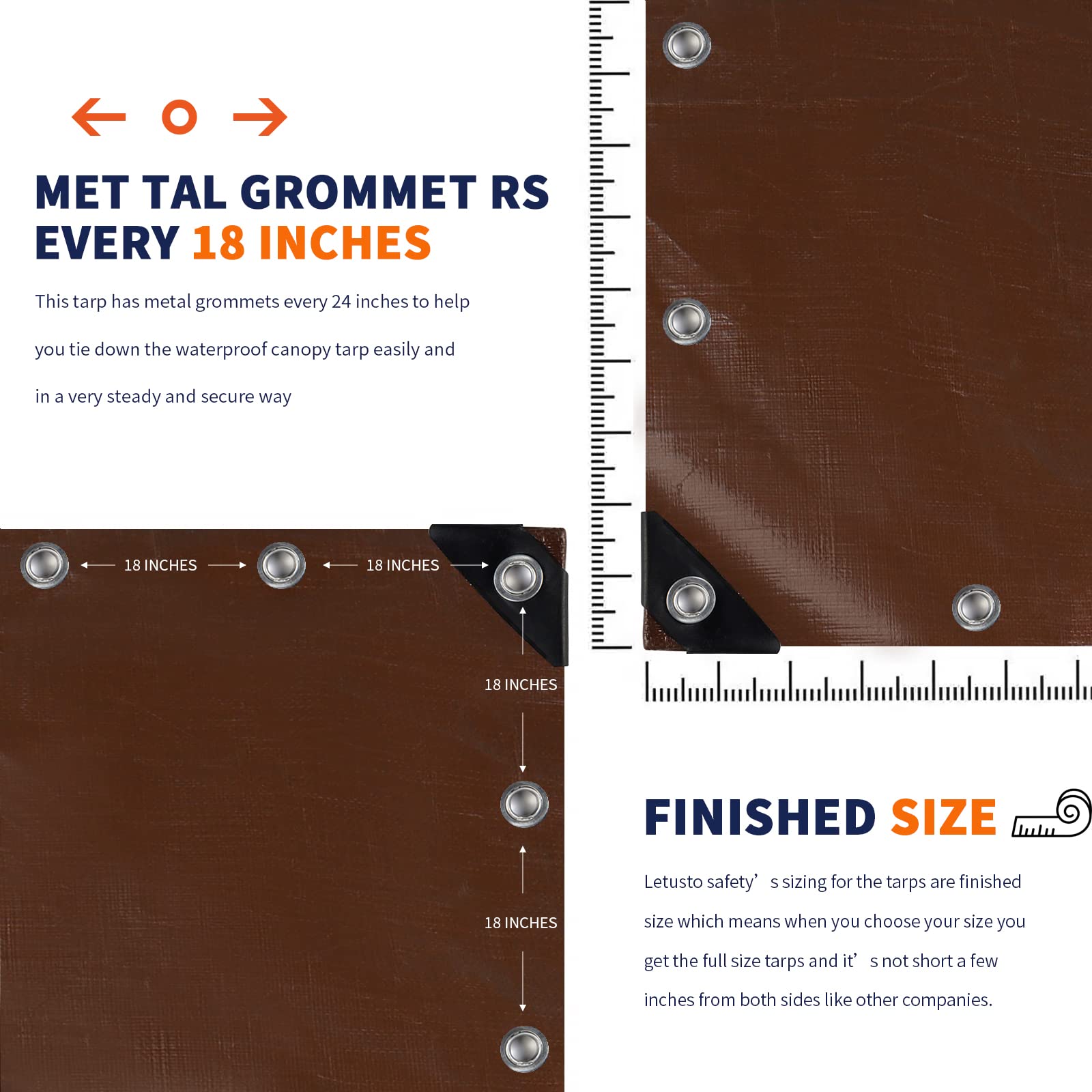 [20'X20'] RSW Heavy Duty Waterproof 12 Mil Safety Reversible Tarp Cover, UV Resistant, Rip and Tear Proof Tarpaulin with Reinforced Edges - for Roof, Camping, Patio, Pool Cover, Boat (Brown/Silver)