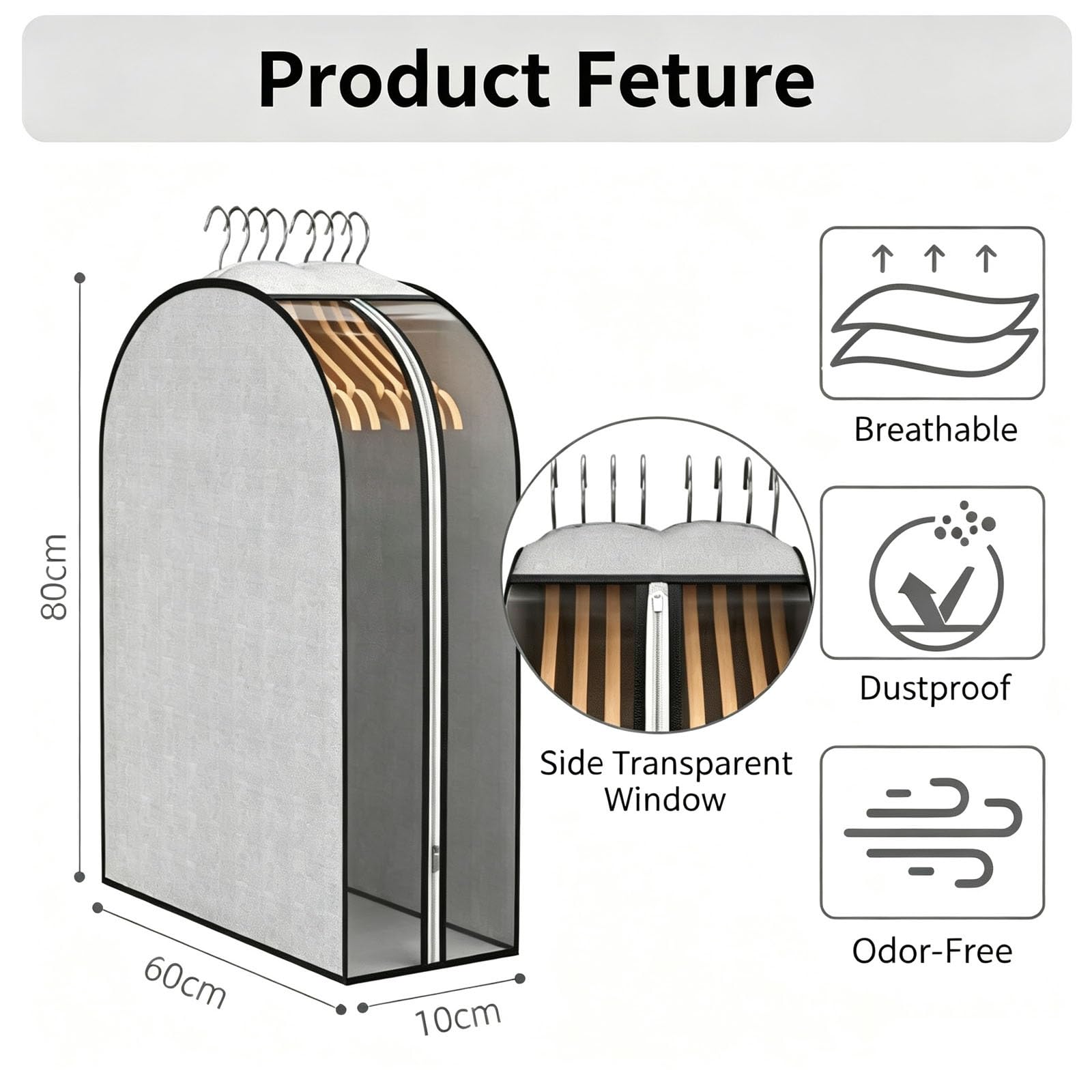Copriabiti in Plastica Visibile,Grande Capienza,Ampia Apertura | Design Tridimensionale,Apertura dall'Alto,Adatto for Cappotti,Abiti,Giacche e Camicie(H-31.5,4PCS-gray)