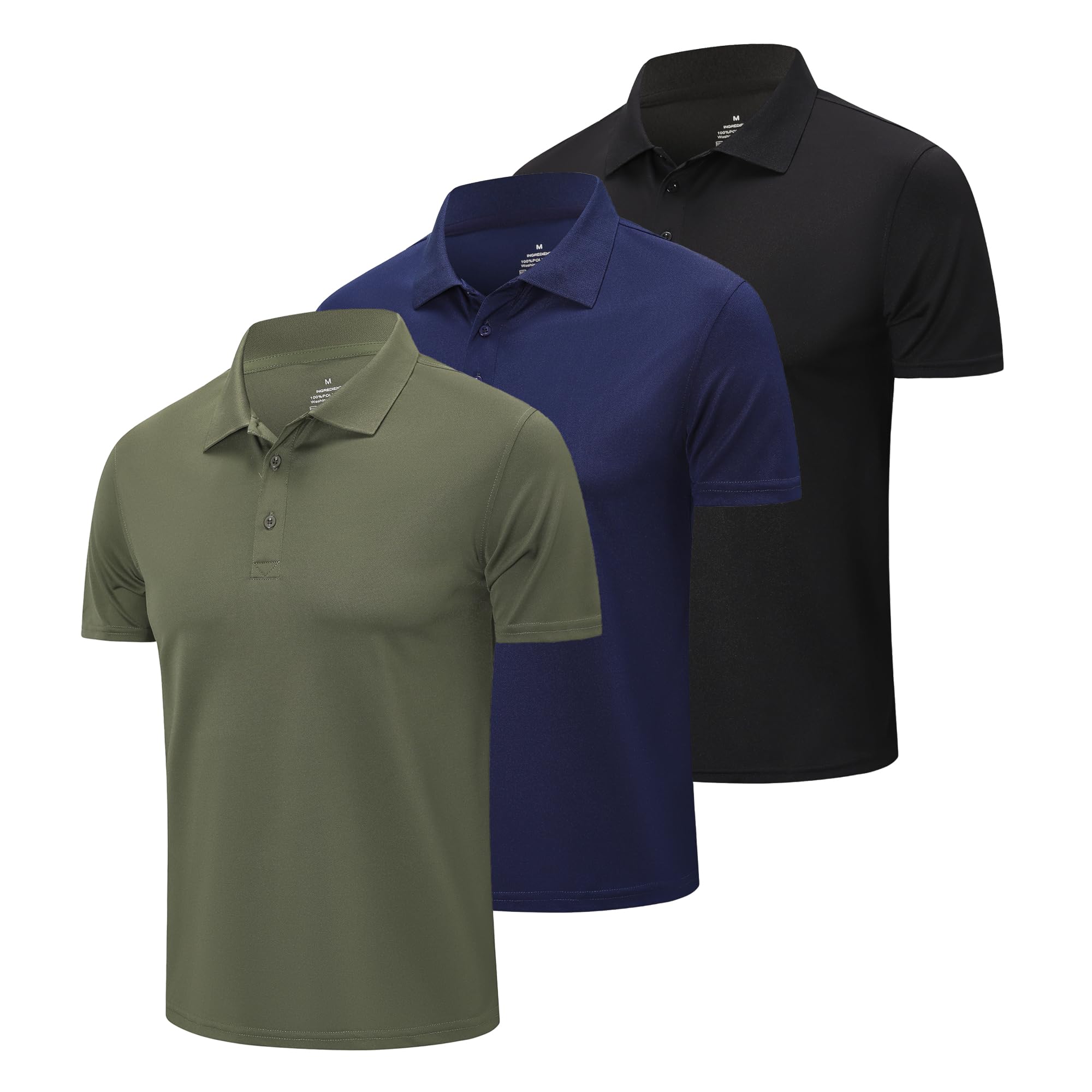 ZENGVEE 3 Piezas Polo para Hombre Camisetas Deporte Ocio Secado Rápido Transpirable Golf Shirt Tenis Sport