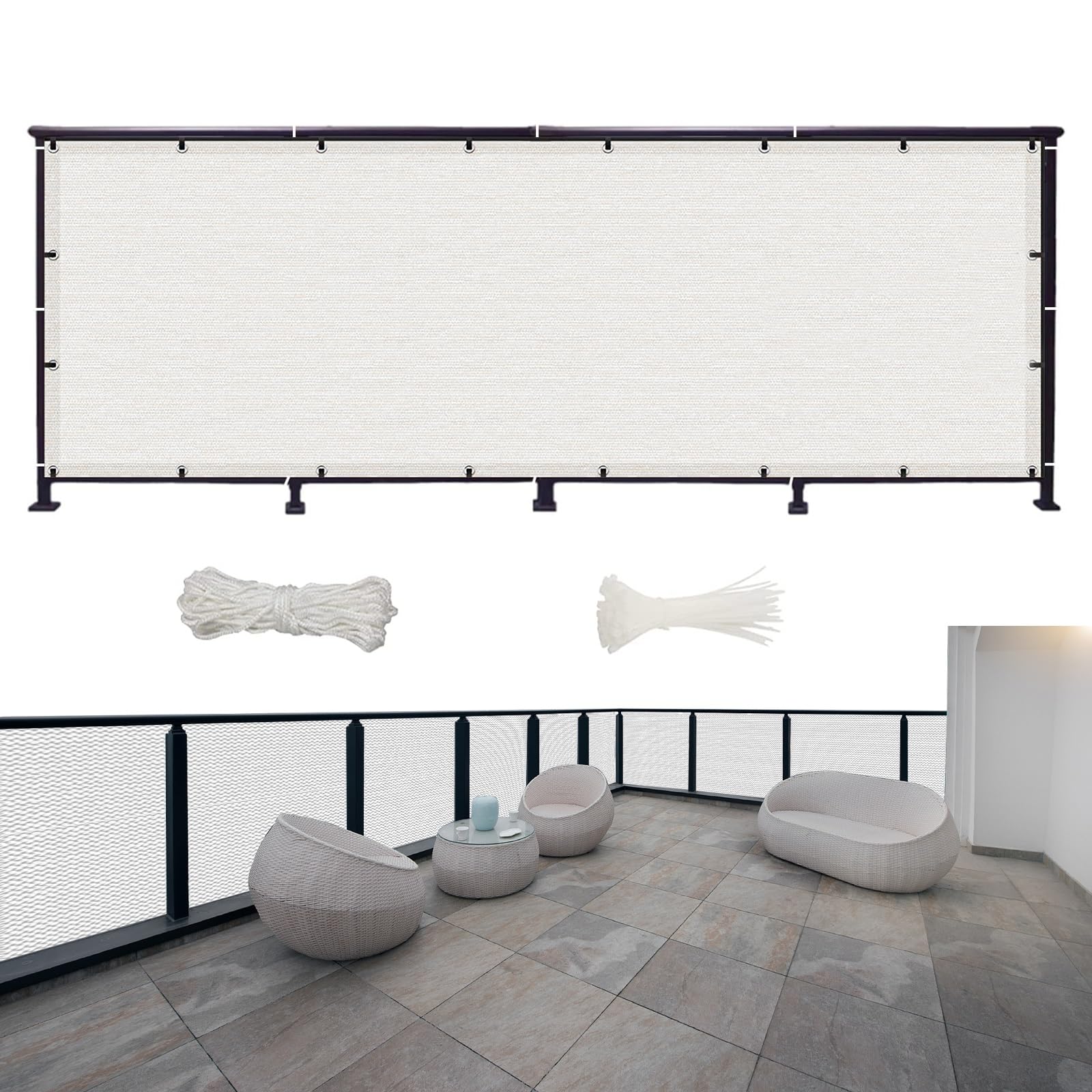 GJZQDKX Weatherproof Balcony 400x85 cm Multi Colour Tarpaulin Cover with Cable Ties Ideal for Patios and Yard Walls Enhance Outdoor Privacy and Style