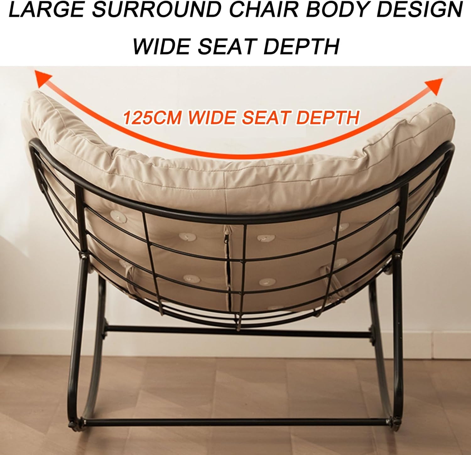 Outdoor Patio Rocking Chair, Comfortable Upholstered Rocking Chair, Modern Lounge Chair for Front Porch, Balcony, Garden, Lawn, Living Room, with Large Cushion and Ottoman(Gray)