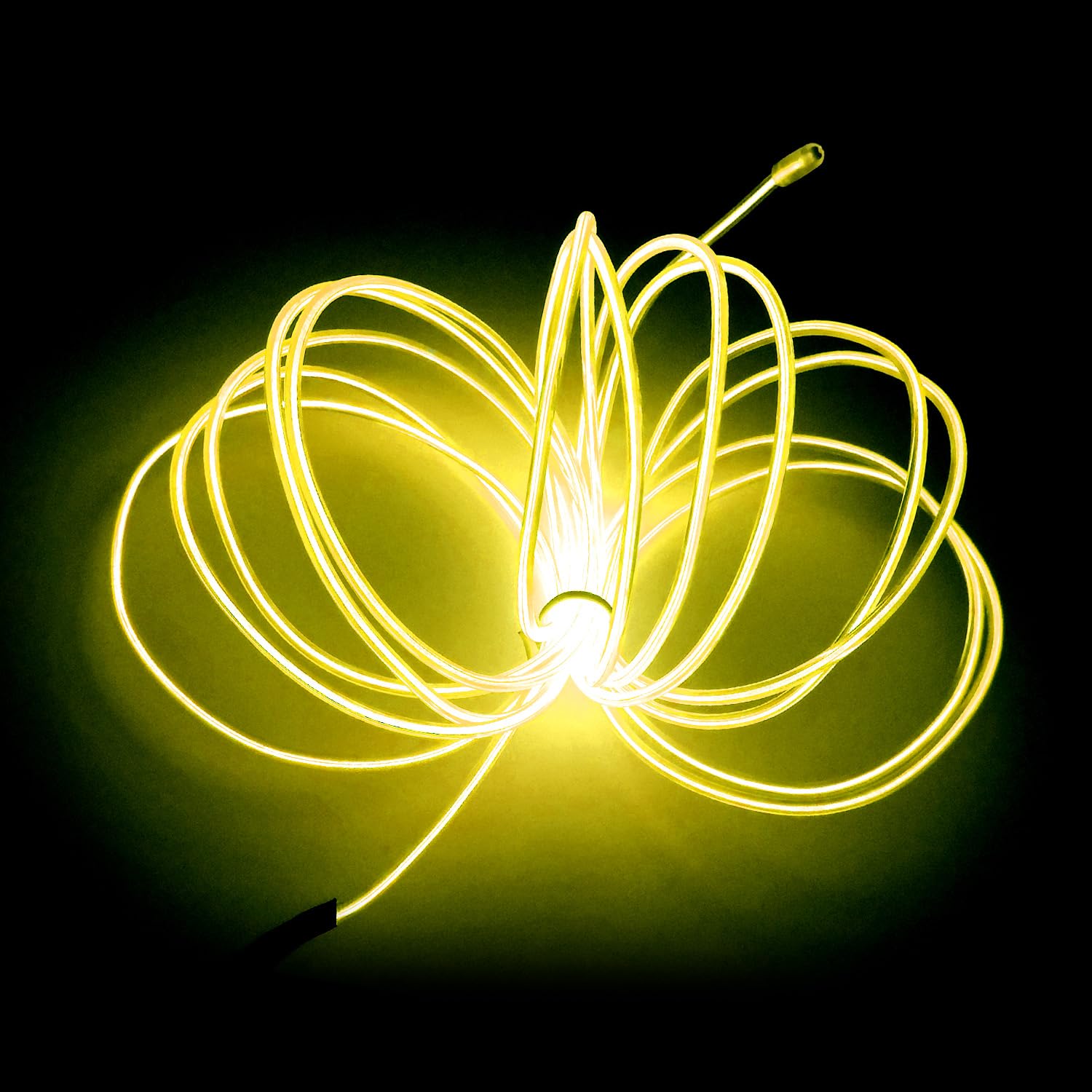 Balabaxer EL-Leuchtdraht Gelb, 9.8 Fuß/3 Meter portable steuerungsbetriebene Neon-Lichtleiste, 360° schneidbare leuchtende Seilenlichter für Partys, Halloween und DIY-Dekoration.