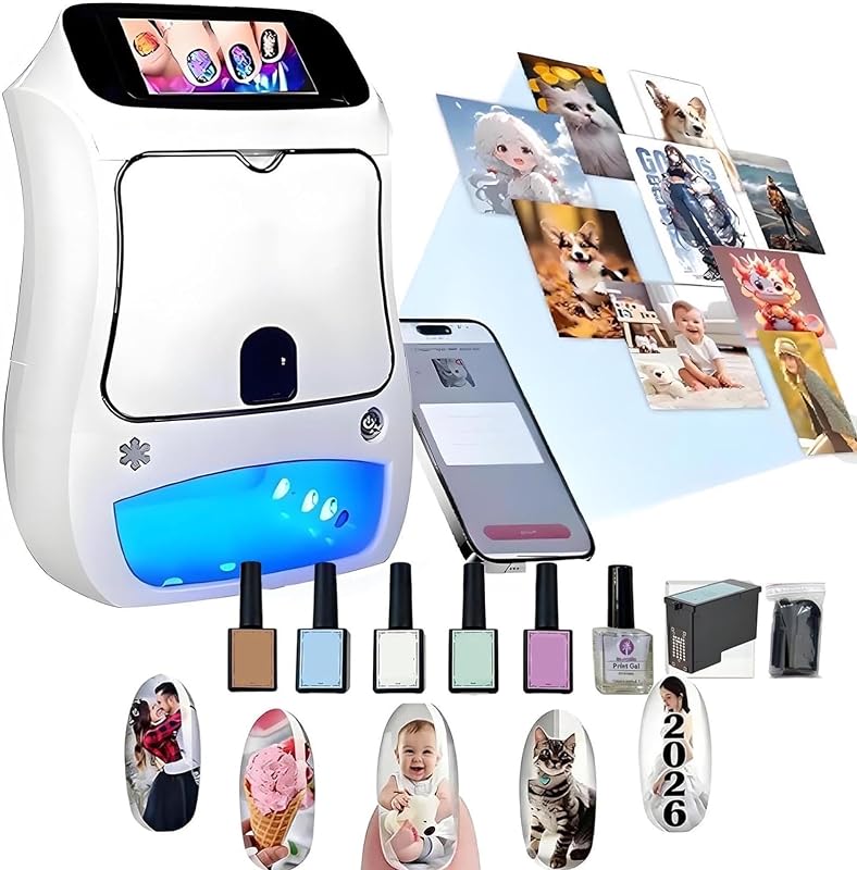 Impresora De Uñas Máquina De Impresión De Arte De Uñas,Impresora De UñAs,Impresora De Uñas Digital celular Inteligente Diy Art-2026 Actualización De Pantalla Táctil/Secado,Control De Aplicaciones/Reconocimiento Automático De Forma/Dibujo Rápido10s