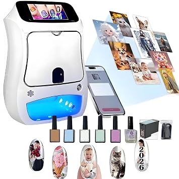 Nail Printer Nail Art Printing Machine,Impresora De UnAs,Digital Mobile Smart Diy Art Fingernail Printer-2026 Upgrade Touch Screen/Drying,App Control/Automatic Recognize Shape/Fast Draw10s
